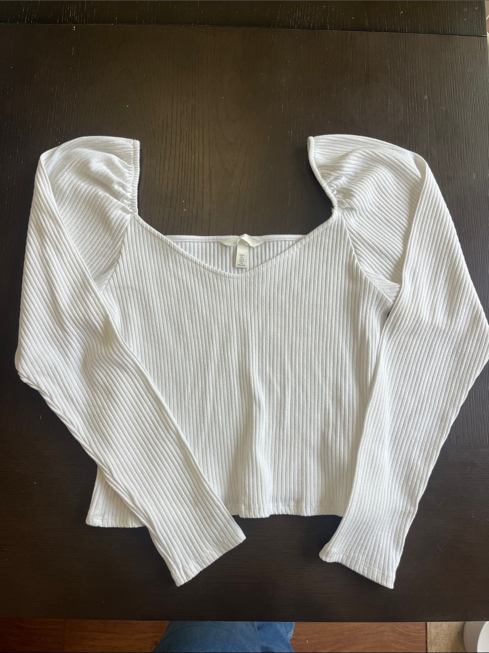 H&M White Ribbed Long Sleeve Shirt